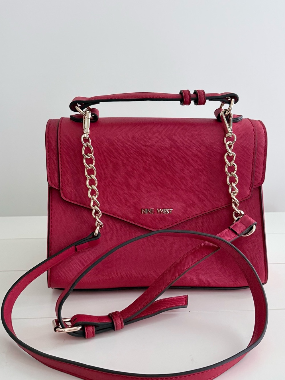 Nine West Hot Pink Top-Handle Satchel with Chain Strap